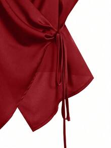 GlowEve CURVE 大码女式夏季优雅纯色裹身系带吊带衫 - 紅色 - 查看 4