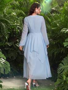 Modelyn Elegantes romantisches besticktes Chiffonkleid mit ausgestelltem Rock für Frauen, apricotfarben - Blau - Übersicht 2