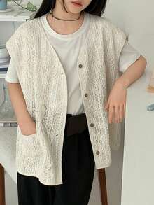 DAZY 少女蕾丝无袖背心外套 - 白色 - 查看 6