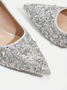CUCCOO TILAWA Damen Silber elegante spitze Zehenpumps, mit Strass verzierte Stilettoabsätze, sexy vielseitige High Heels, charmante Party sexy bequeme Stilettos, geeignet für Büro, Outdoor, Hochzeit, Bankett, Party, Frühling, Ostern - Silber - Übersicht 10