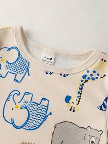 SHEIN GraphicGems Bộ 6 món đồ liền thân ngắn tay, cổ tròn, in hình hoạt hình, chất liệu mềm mại, thoải mái cho bé trai sơ sinh/trẻ nhỏ. - Nhiều màu - Xem 5