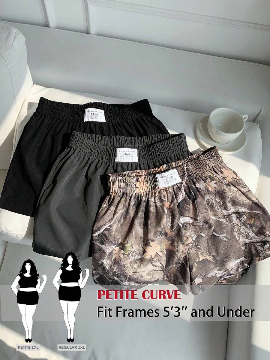 SHEIN PETITE CURVE 新款加大码女装娇小女孩夏季休闲多件装纯色及印花简约休闲短裤,适合娇小女性。高腰设计让您看起来更苗条,腿部更修长,适合娇小女性。适合所有季节和场合,居家休闲,适合娇小女孩和女性,夏季喇叭裤,夏季喇叭裤,夏季服装,夏季度假服装,女士长款夏季裤,春季服装,休闲裤,夏季高腰显瘦裤,女士休闲裤,女士性感裤,狂欢节服装,2026年狂欢节女士造型,2026年狂欢节女士服装,狂欢节服装 - 彩色 - 查看 1
