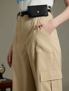 SHEIN ChicEase Pantalones cargo casuales y holgados para mujer, adecuados para el uso diario - Caqui - Ver 5