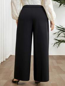 Modelyn Pantalones de pierna ancha de unicolor versátiles y de moda para tallas grandes - Negro - Ver 2