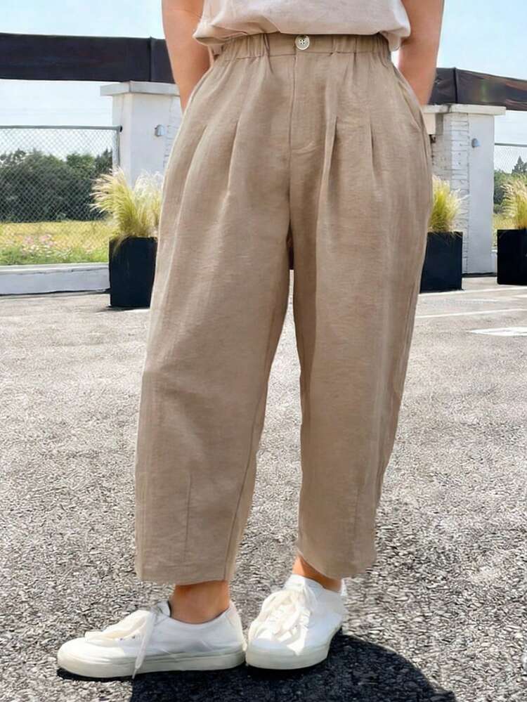 Dazy Plus Plus Size Women Elastic Waist Harem Business Casual Cropped Pants, Commuter Friendly