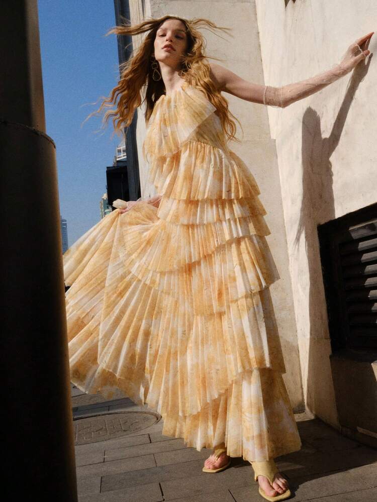 WOMEN'S LAYERED RUFFLE HEM DRESS, ROMANTIC STYLE, SPRING/SUMMER