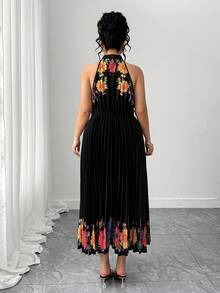 EMERY ROSE Đầm dự tiệc cỡ lớn dành cho nữ, in hoa, cổ yếm, thắt eo, xếp ly, thanh lịch, ôm eo. - Nhiều màu - Xem 2