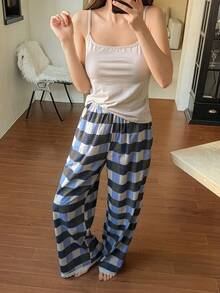 DAZY 女士格子吊带背心和睡裤睡衣套装 - 淺灰色 - 查看 5