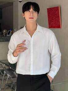 DAZY Áo sơ mi nam dài tay màu trắng, cài cúc phía trước, thích hợp mặc đi làm, mùa xuân/thu. - trắng - Xem 4