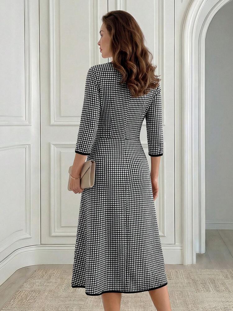 Women's Elegant Plaid Mid-Length Dress For Commuting,Fall Dresses For Women