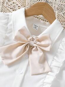 Tween Girls Ruffle Collar Bow Tie Shirt & Pleated Skirt 2pcs Set - Multicolor - View 4