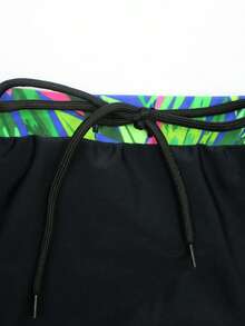 Surfspeed سراويل سباحة صيفية عصرية ذات خصر مطاطي بألوان متباينة للرجال - الأسود - مشاهدة 6