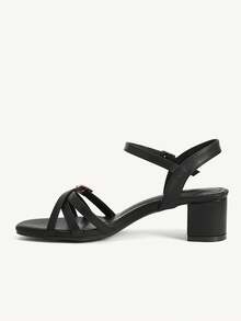 CUCCOO CHICEST Sandálias femininas elegantes com salto grosso, bico quadrado e tiras cruzadas com fivela de strass, ideais para uso diário e ocasiões especiais. - Preto - Ver 11
