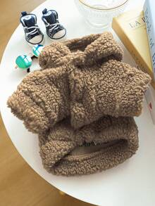 PETSIN 1pc Pet Clothes Plus Fleece Thick Fleece Hoodie Jacket, Warm Casual English Embroidered Design For Dogs - Coffee Brown - View 5