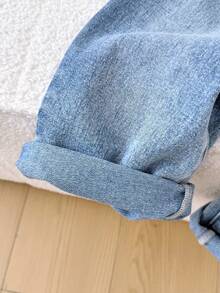 Quần yếm denim xanh nhạt dáng rộng cho bé trai, thích hợp cho mùa hè. - Rửa nhẹ - Xem 5