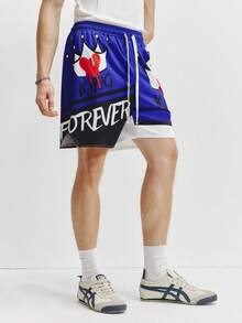 TOKVUE Men's Two Pieces Hip Hop Shorts Set,Dark Blue Summer Streetwear City Break Graphic Print Geometric Drawstring Basketball Sports Casual - Blue - View 4