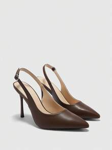 CUCCOO BIZCHIC 女士尖头搭扣设计时尚高跟凉鞋，适合日常穿着 - 棕色 - 查看 4