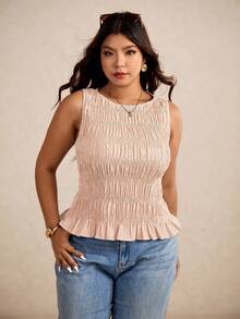 SHEIN Elaquor Camiseta sin mangas con volantes y rayas para mujer talla grande para vacaciones - Amarillo - Ver 1