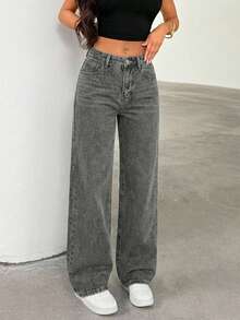 EURMUSE Women's Solid Color Casual Denim Jeans - Light Grey - View 4