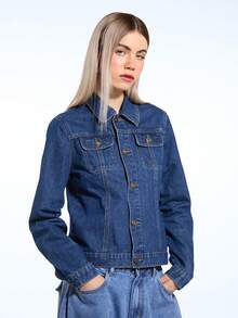 COUREZ Oversized Denim Jacket For Women,Navy Blue Autumn Casual Everyday Mid Blue Wash Y2K Spring Streetwear Street Party Rave Summer Jackets - Blue - View 5