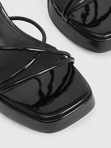 CUCCOO LuxiPop Giày sandal cao gót quai mảnh màu đen thời trang dành cho nữ, giày tốt nghiệp, giày dự tiệc cho kỳ nghỉ hè, giày công sở thanh lịch, giày mùa xuân, giày lễ Phục sinh và Giáng sinh. - Gương đen - Xem 4