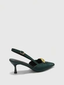 CUCCOO BIZCHIC Women's Burgundy Bow Decor Work Pumps For Christmas Spring Shoes - Green PU - View 9