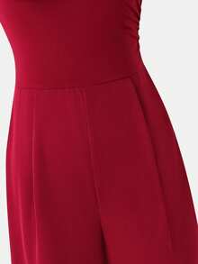 SHEIN 少女休闲优雅红色不对称肩部修身简约3D立体花卉装饰连体裤，适合派对、聚会、婚礼、春夏穿着 - 酒紅色 - 查看 7