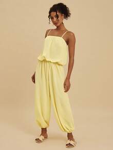 Travachic Bộ jumpsuit nữ dáng rộng không tay, thoải mái, thích hợp cho kỳ nghỉ năm 2026. - Vàng nhạt - Xem 4
