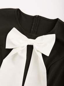 Lyxana Women's Fashionable Elegant Contrast Color Bow Sleeveless Dress - Multicolor - View 4