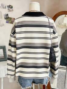 Lalippa Women's Casual Colorblock Striped Sweatshirt, Spring/Autumn - Black and White - View 2