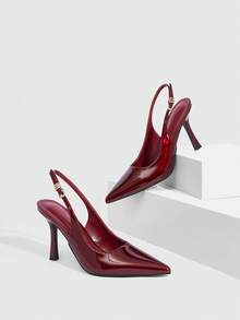 CUCCOO SZL Women's Fashion Lace Backstrap Pointed Toe Stiletto High Heel Shoes, Suitable For Commute, Date, Party, Holiday, Wedding - Red Violet - View 3