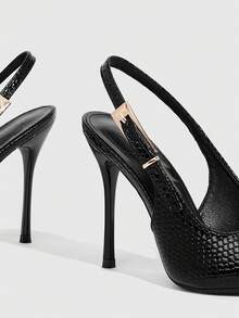 CUCCOO SZL Women's Black Pointed Toe High Heels With Faux Snake Skin Metallic Buckle Decor - 22-28 Black - View 9