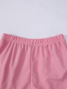 Girls' Sweet And Fresh Style Three-Dimensional Flower Decoration Ruffle Short-Sleeved Top + Loose Shorts Casual Set Daily Occasion Summer Two Pieces Set - Pink - View 6