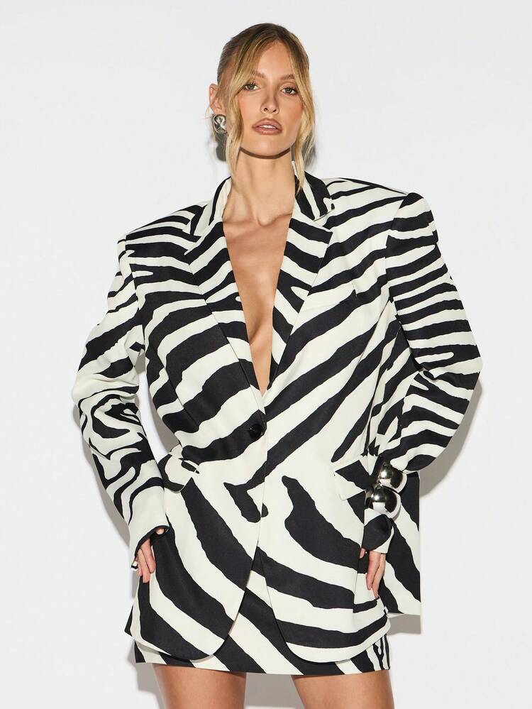 KIZN Zebra Print Blazer With Button Front