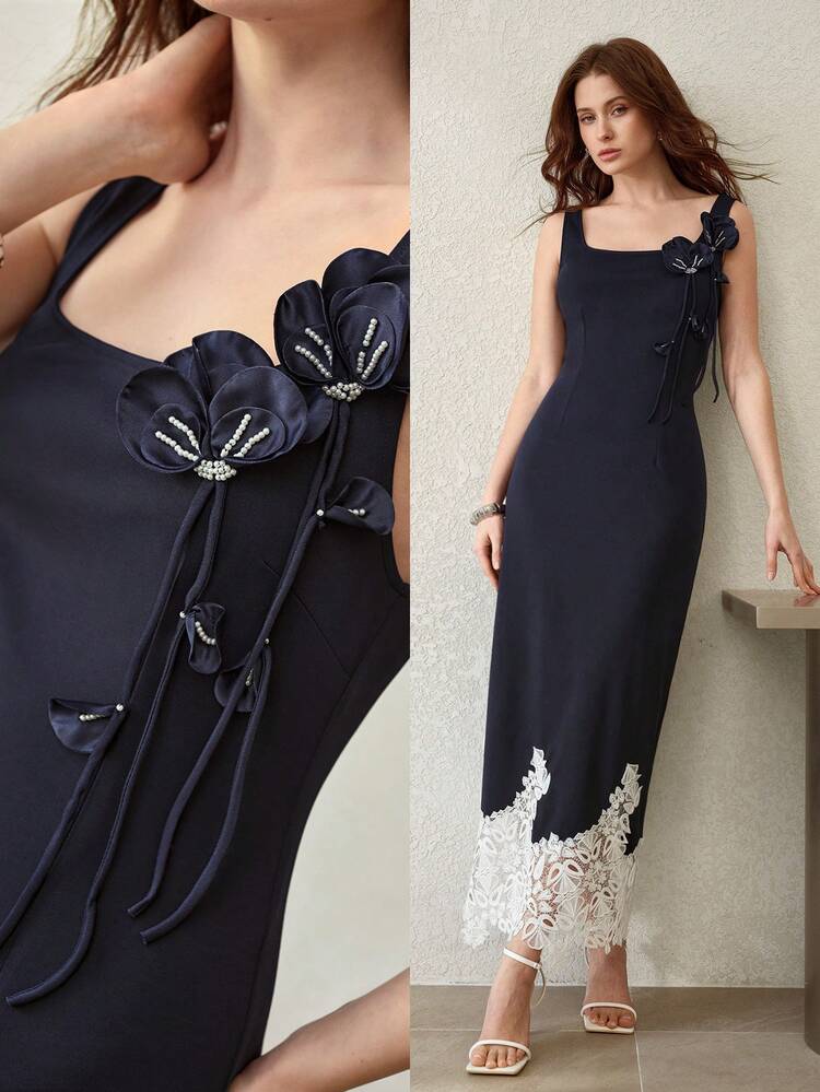 WOMEN'S HIGH-END ROSE APPLIQUE KNIT DRESS