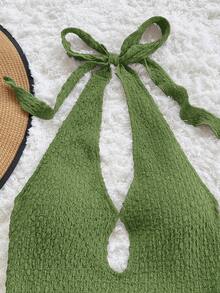 Soleia Trang phục dự tiệc cưới, lễ tốt nghiệp, tiệc brunch kiểu miền Tây, phong cách thường ngày cho nữ; Đầm mini dệt kim màu nâu, thanh lịch, kiểu bohemian, nhiệt đới, không dây vai, hở lưng, thích hợp cho công sở. - màu xanh lá - Xem 3