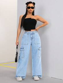 SHEIN ICON 女士休闲牛仔裤 - 淺色水洗藍 - 查看 4