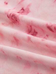 SHEIN MOD 大尺碼網紗染色印花綁帶前結鈴型袖T卹 - 粉色 - 查看 5