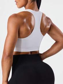 SHEIN Sports 女士纯色褶皱运动文胸 - 白色 - 查看 2