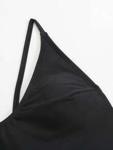 Swim SXY Badeanzug SXY, einteilig, einfarbig, mit goldenem Ringdekor, Spaghettiträgern und gekreuztem Rückenausschnitt, sexy Damen-Sommerurlaubsbademode, lässiger schwarzer Badeanzug, einteiliger String-Bikini für Damen, schwarz, Cut-Out - Schwarz - Übersicht 6