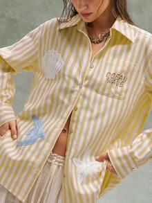 Bohemela 女士休闲条纹长袖宽松衬衫 - 彩色 - 查看 10