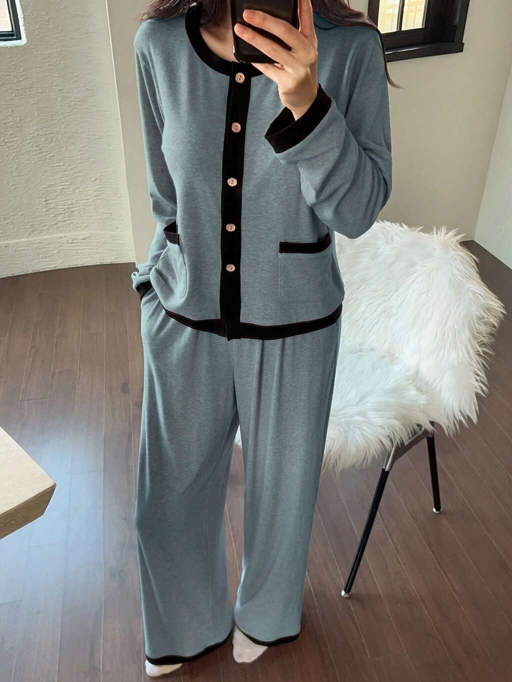 Elegant Color Block Comfortable Knit Women Pajama Set