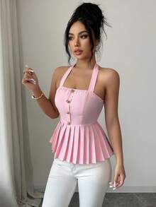 Elenzga Ladies Weave Elegant Summer Vacation Tops - Pink - View 3