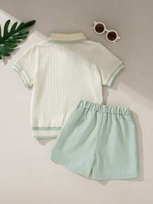Souflis Souflis 2pcs Young BoyShort Sleeve Shirt And Shorts Set, Spring/Summer - Green - View 2