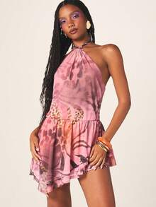 MISSGUIDED Halter Neck Mini Dress With Leopard Print And Tiered Ruffle Hem For Party Evening Occasions - Multicolor - View 1