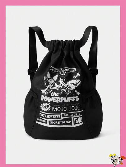 THE POWERPUFF GIRLS X SHEIN 卡通图案抽绳包，运动、健身、旅行、游泳、沙滩运动背包、健身包，男女通用及儿童健身配件