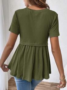 SHEIN Elegant Romantic Gender Reveal Party Round Neck Short Sleeve Maternity T-Shirt - Army Green - View 2