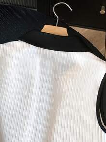GlowEve Women's Casual Colorblock Button Front Tank Top, Summer - Black and White - View 8