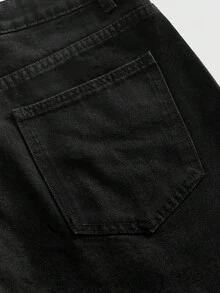 ROMWE MEN Street Life Men's Rhinestone Button Pocket Casual Versatile Daily Wear Denim Shorts - Black - View 6
