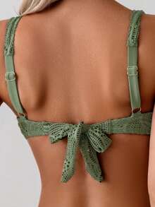 Swim Vcay Bộ bikini nữ mùa hè màu xanh quân đội với ren, dây đeo dày, trang trí vỏ sò kim loại, thích hợp đi biển. - xanh quân đội - Xem 6